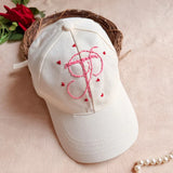 Signature Initials Hand-Embroidered Summer Cap | Personalized Monogram Cap for Women