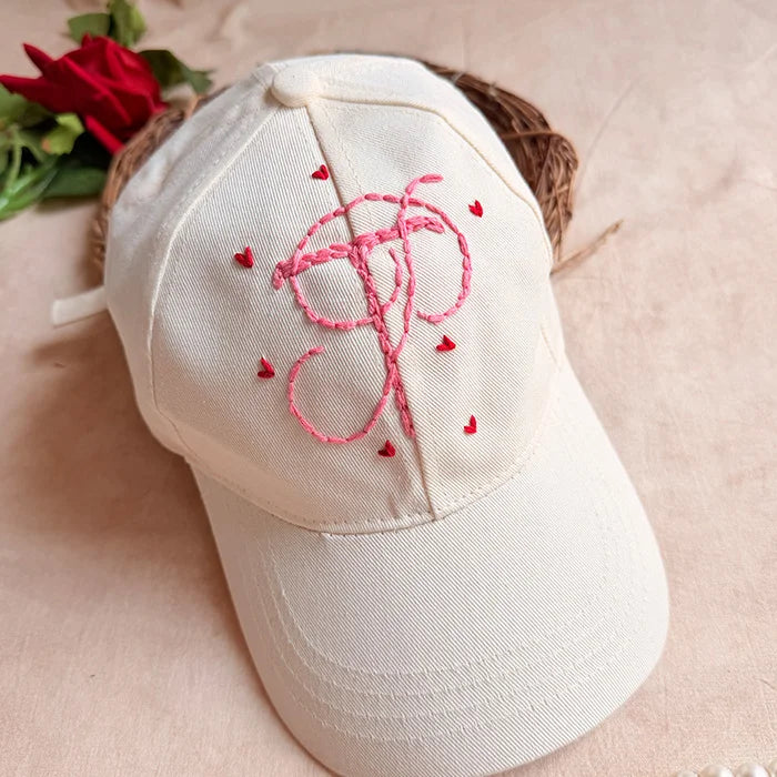Signature Initials Hand-Embroidered Summer Cap | Personalized Monogram Cap for Women