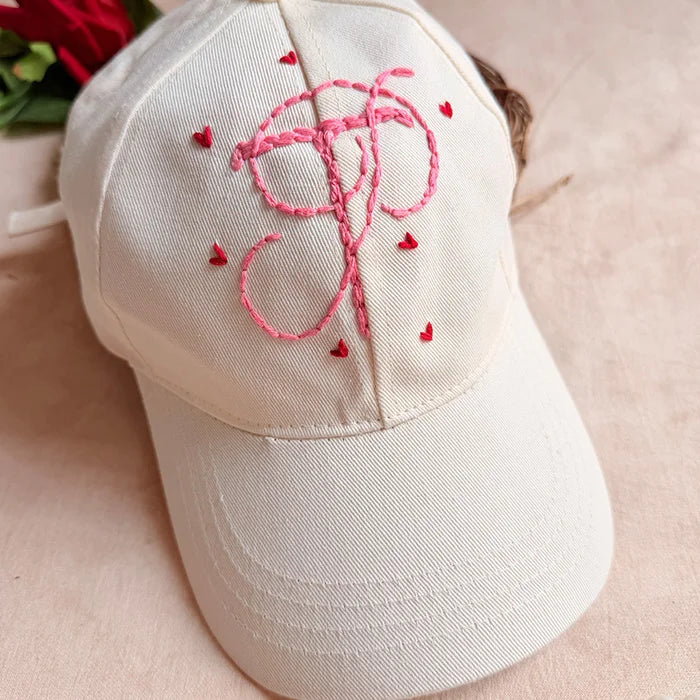 Signature Initials Hand-Embroidered Summer Cap | Personalized Monogram Cap for Women