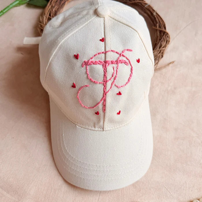Signature Initials Hand-Embroidered Summer Cap | Personalized Monogram Cap for Women