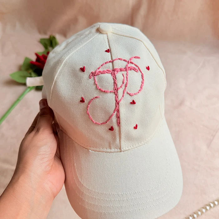 Signature Initials Hand-Embroidered Summer Cap | Personalized Monogram Cap for Women