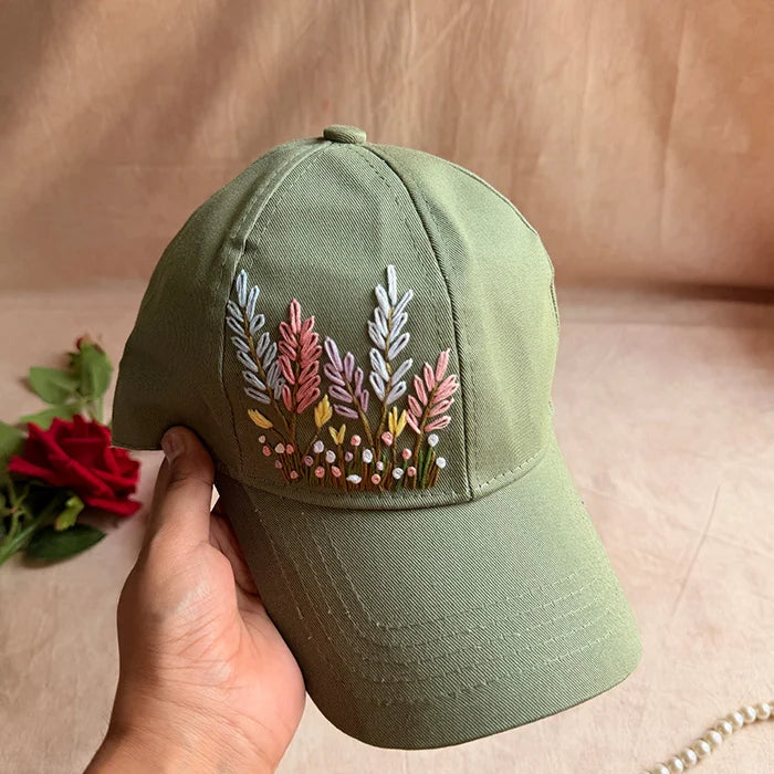 Jungle Poetry Hand-Embroidered Summer Cap | Handmade Botanical Cap for Women