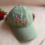 Jungle Poetry Hand-Embroidered Summer Cap | Handmade Botanical Cap for Women