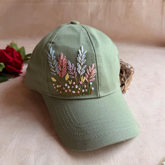 Jungle Poetry Hand-Embroidered Summer Cap | Handmade Botanical Cap for Women
