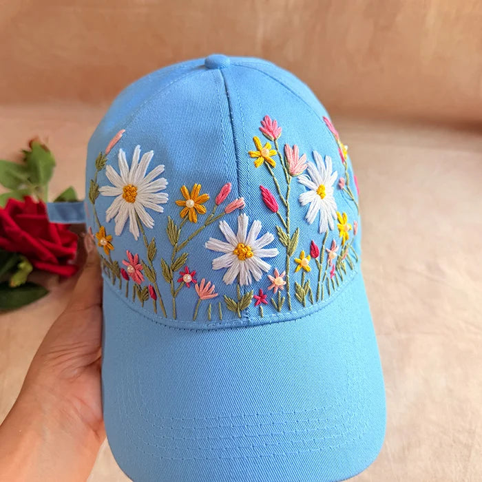 Petal Paradise Hand-Embroidered Summer Cap | Handmade Floral Cap for Women