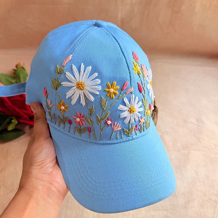 Petal Paradise Hand-Embroidered Summer Cap | Handmade Floral Cap for Women