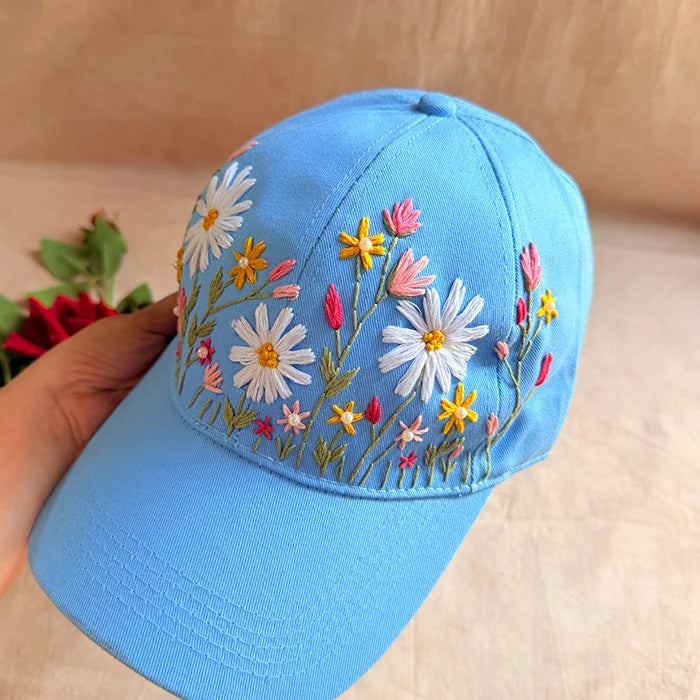 Petal Paradise Hand-Embroidered Summer Cap | Handmade Floral Cap for Women
