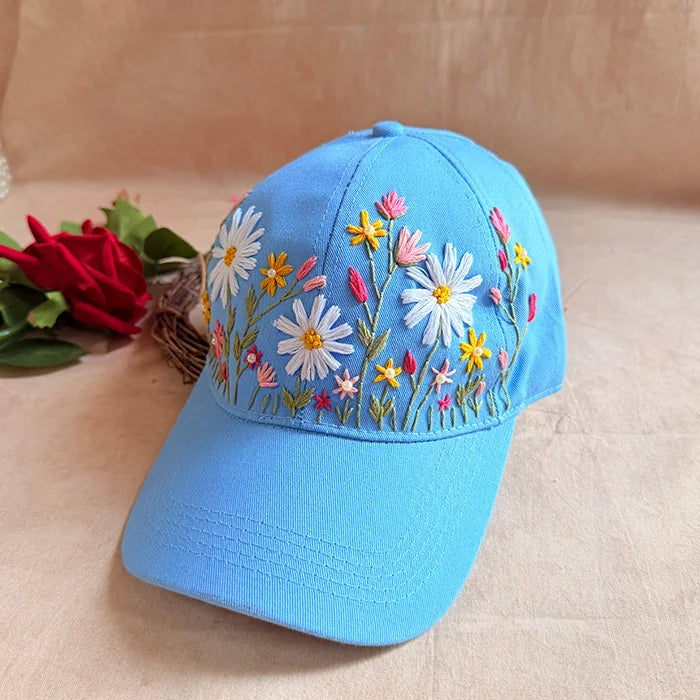 Petal Paradise Hand-Embroidered Summer Cap | Handmade Floral Cap for Women