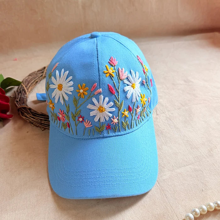 Petal Paradise Hand-Embroidered Summer Cap | Handmade Floral Cap for Women