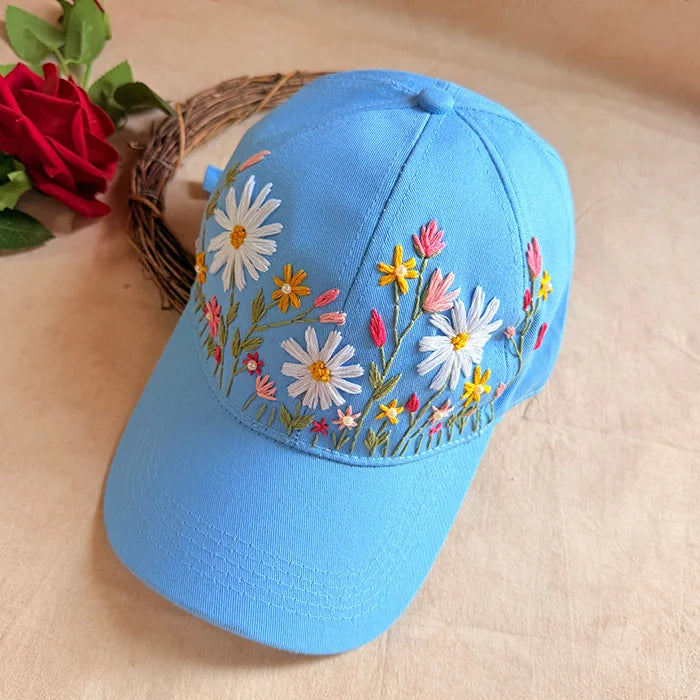 Petal Paradise Hand-Embroidered Summer Cap | Handmade Floral Cap for Women