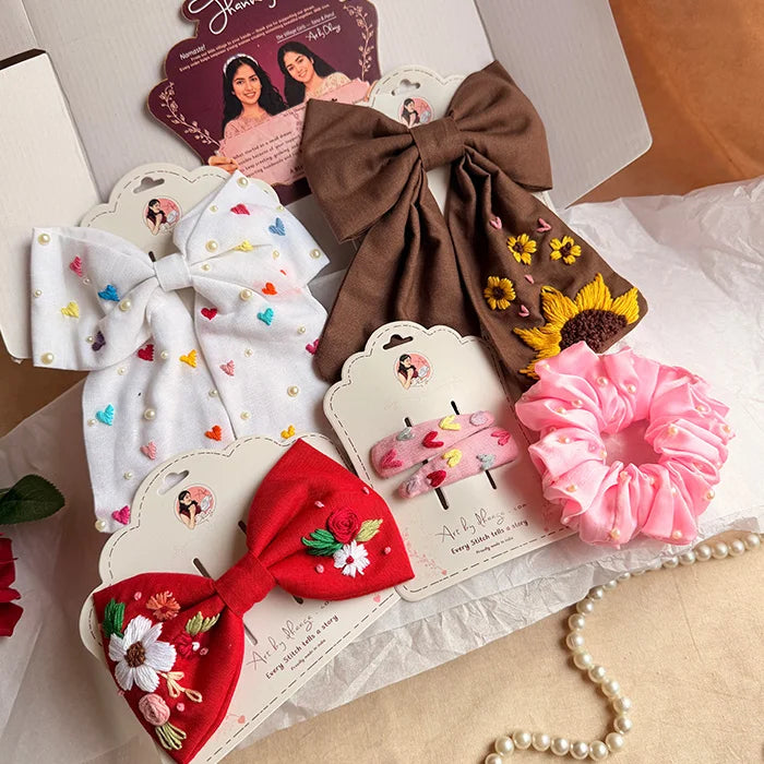 The Joy Box Festive Hamper | Handmade Hand-Embroidered Hair Accessories Gift Set