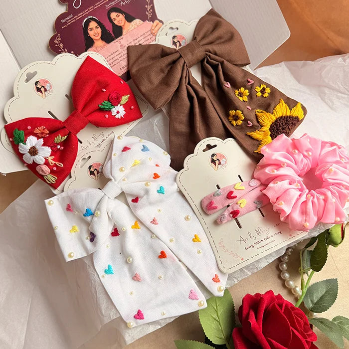 The Joy Box Festive Hamper | Handmade Hand-Embroidered Hair Accessories Gift Set