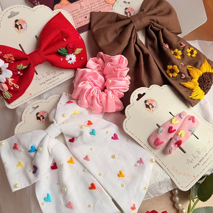 The Joy Box Festive Hamper | Handmade Hand-Embroidered Hair Accessories Gift Set