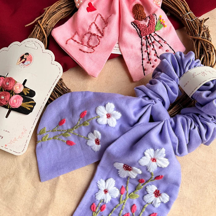 Poetry Hamper | Handmade Hand-Embroidered Hair Accessories Gift Set