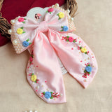 Kesari Hand Embroidered Floral Bow Hair Clip – Blush Pink Handmade Statement Hair Accessory