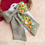 Be Loved Hand Embroidered Floral Bow Hair Clip – Sage Green Handmade Statement Hair Accessory