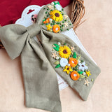 Be Loved Hand Embroidered Floral Bow Hair Clip – Sage Green Handmade Statement Hair Accessory