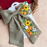 Be Loved Hand Embroidered Floral Bow Hair Clip – Sage Green Handmade Statement Hair Accessory