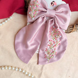 Kashik Hand Embroidered Blossom Bow Hair Clip – Dusty Mauve Handmade Statement Hair Accessory