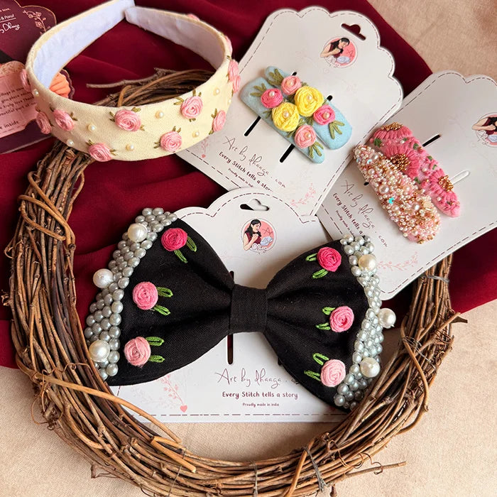 The Floral Edit | Handmade Hand-Embroidered Hair Accessories Gift Set