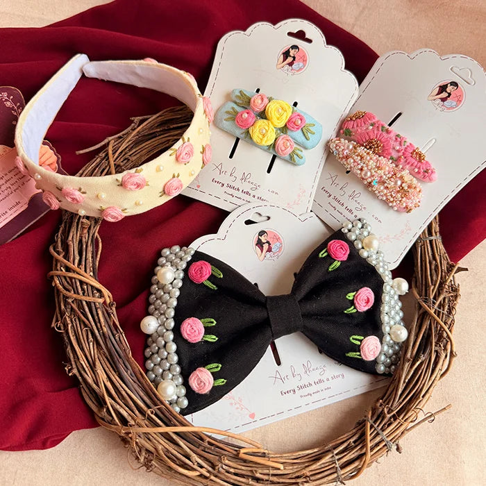 The Floral Edit | Handmade Hand-Embroidered Hair Accessories Gift Set