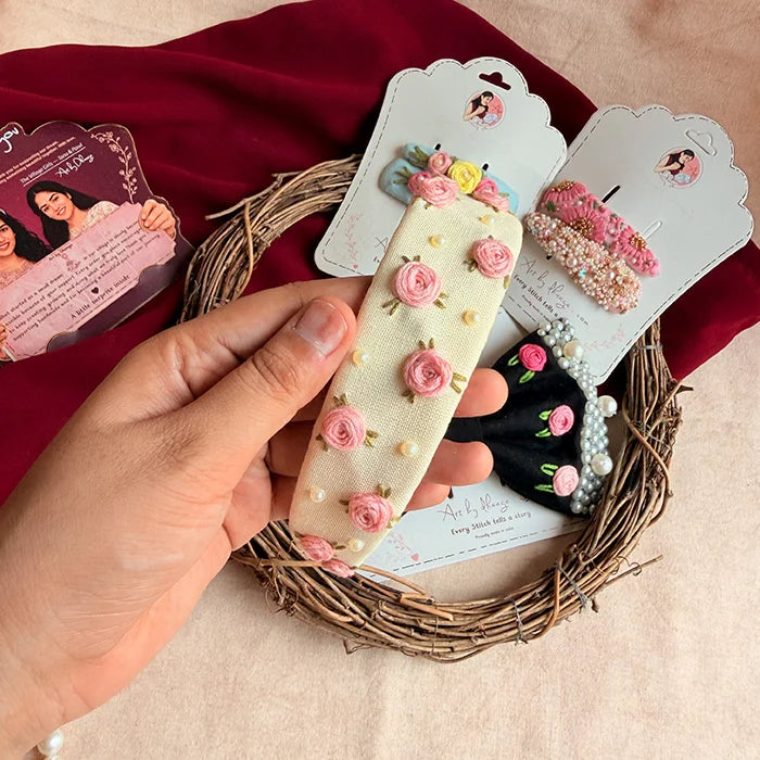 The Floral Edit | Handmade Hand-Embroidered Hair Accessories Gift Set