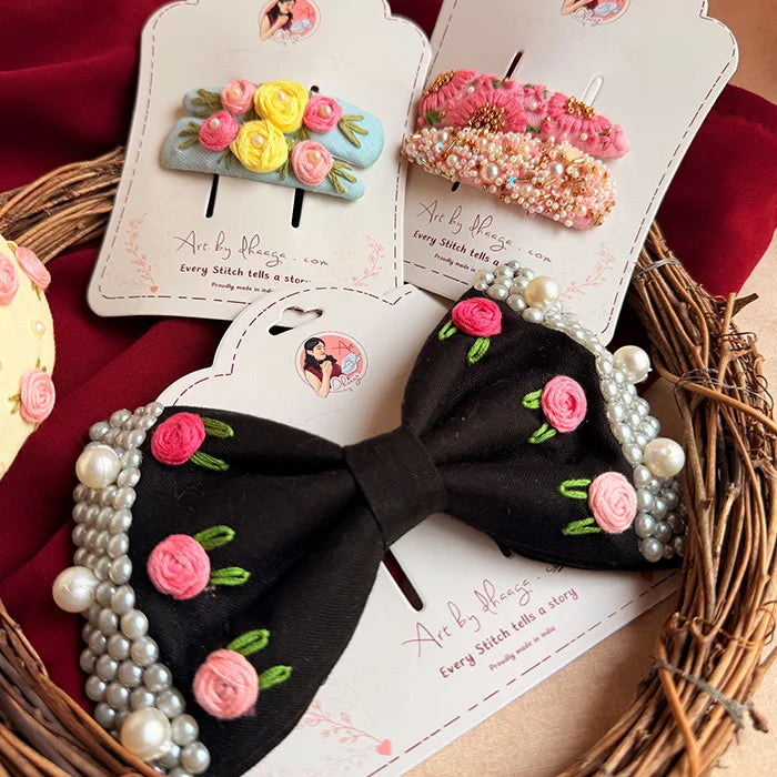 The Floral Edit | Handmade Hand-Embroidered Hair Accessories Gift Set
