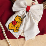 Mini Bear Balloon Hand Embroidered Bow Hair Clip – White Handmade Statement Hair Accessory