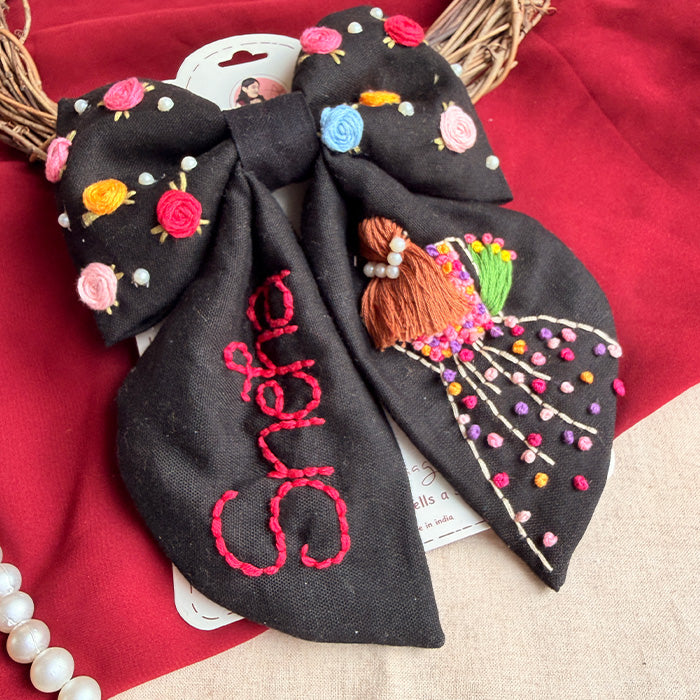 Aaina Mulicolour Personalized Bow Hair Clip – Black Handmade Floral Hair Accessory
