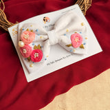 Lila Mini Hand Embroidered Floral Bow Hair Clip – Ivory Handmade Hair Accessory