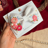 Lila Mini Hand Embroidered Floral Bow Hair Clip – Ivory Handmade Hair Accessory
