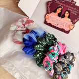 Floral Scrunchie Set – Handmade Printed & Organza Hair Scrunchie Set of 5
