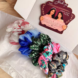 Floral Scrunchie Set – Handmade Printed & Organza Hair Scrunchie Set of 5