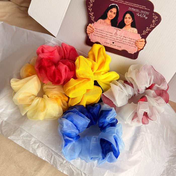 All Colour Scrunchie Set – Handmade Organza Hair Scrunchie Set of 5