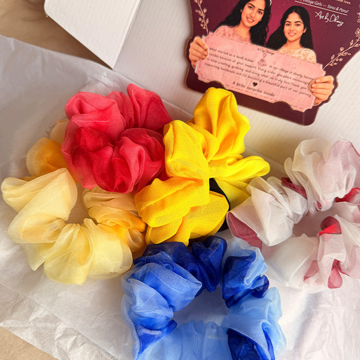 All Colour Scrunchie Set – Handmade Organza Hair Scrunchie Set of 5