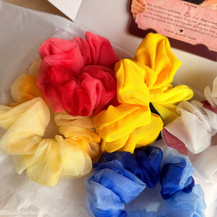 All Colour Scrunchie Set – Handmade Organza Hair Scrunchie Set of 5