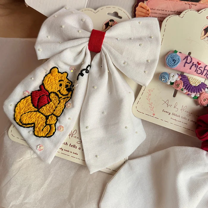 Pooh & Petals Hamper | Handmade Hand-Embroidered Hair Accessories Gift Set
