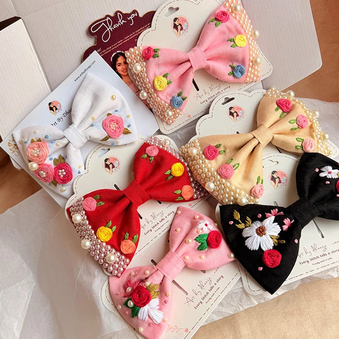 Noor-e-Gul Collection | Handmade Hand-Embroidered Floral Hair Bow Collection