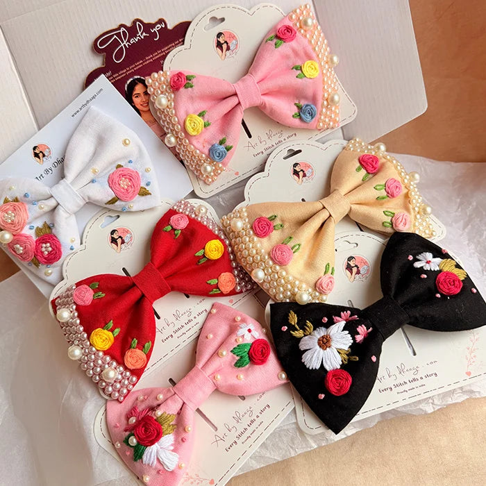 Noor-e-Gul Collection | Handmade Hand-Embroidered Floral Hair Bow Collection