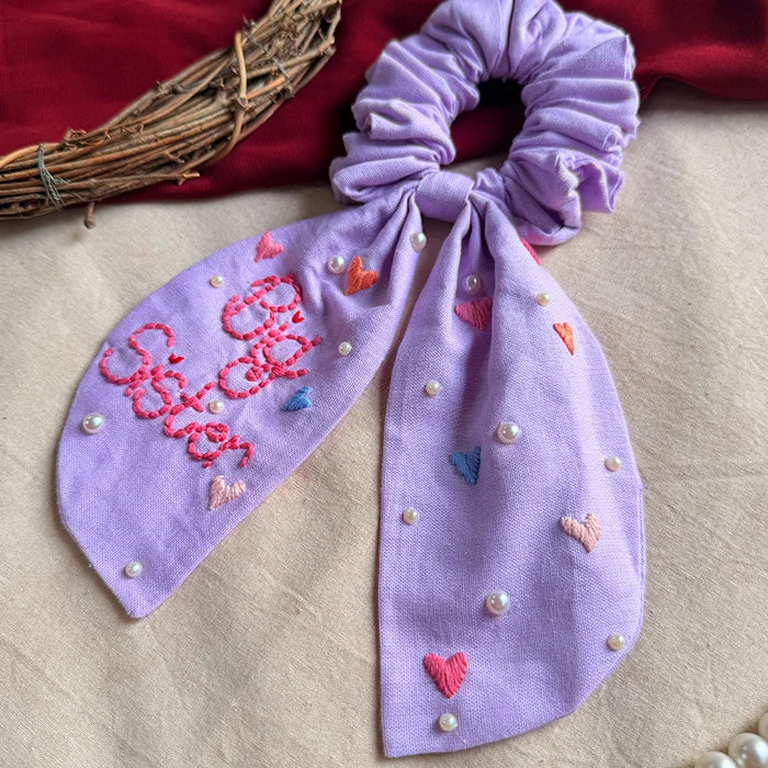 Lilac Dream Best Sister Hand Embroidered Wrist & Hair Scrunchie | Rakhi Special