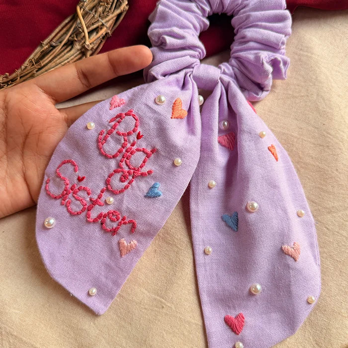 Lilac Dream Best Sister Hand Embroidered Wrist & Hair Scrunchie | Rakhi Special