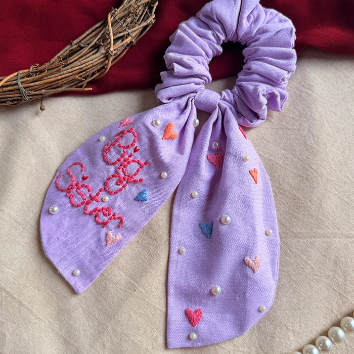 Lilac Dream Best Sister Hand Embroidered Wrist & Hair Scrunchie | Rakhi Special