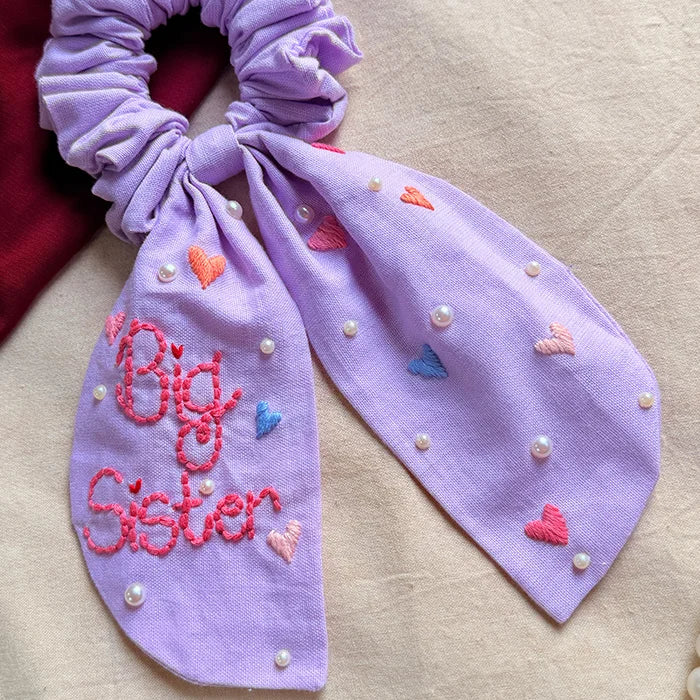 Lilac Dream Best Sister Hand Embroidered Wrist & Hair Scrunchie | Rakhi Special