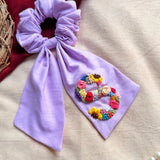 Lavender Letter Hand Embroidered Wrist & Hair Scrunchie | Rakhi Special