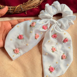 Pearl Bloom Hand Embroidered Wrist & Hair Scrunchie | Rakhi Special