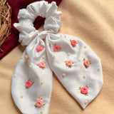 Pearl Bloom Hand Embroidered Wrist & Hair Scrunchie | Rakhi Special
