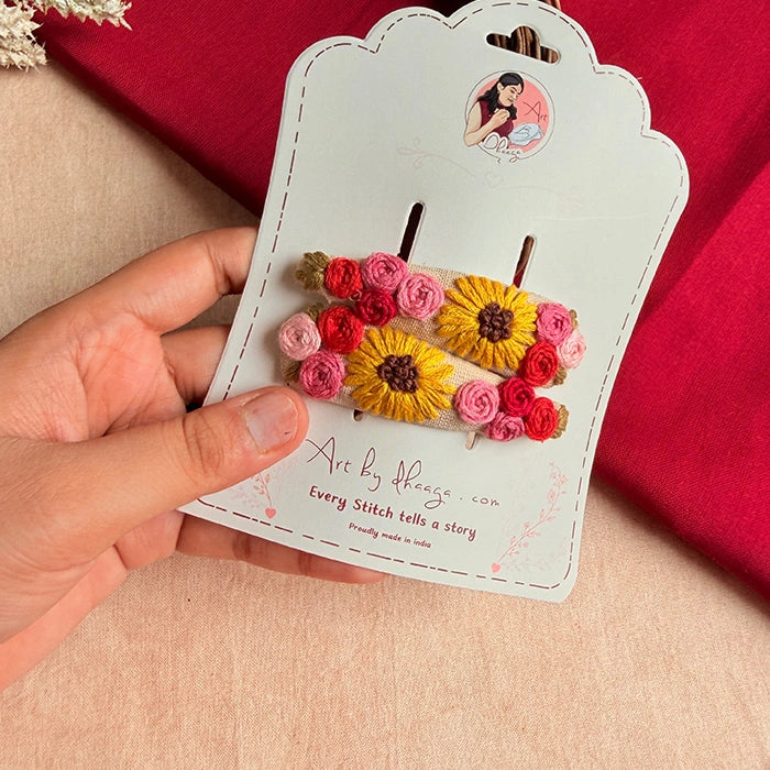 Sunaina Hand-Embroidered Floral Tic Tac Hair Clips