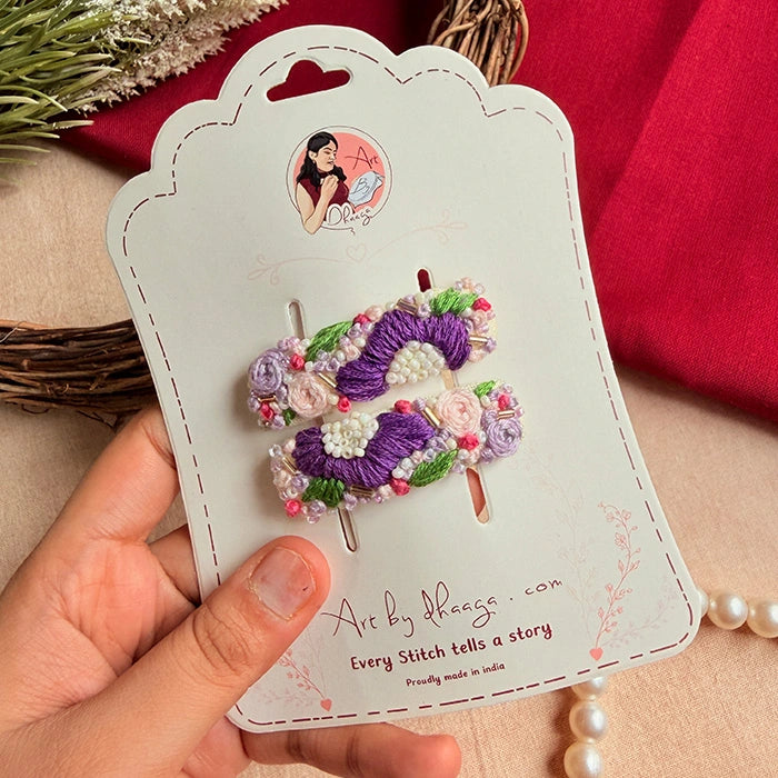 Jamuni Hand-Embroidered Floral Tic Tac Hair Clips