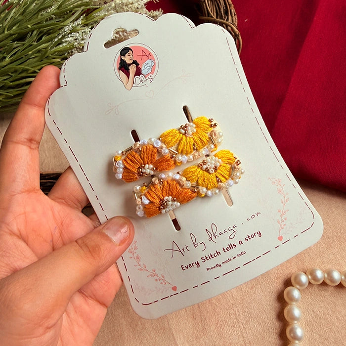 Kanak Hand-Embroidered Floral Tic Tac Hair Clips