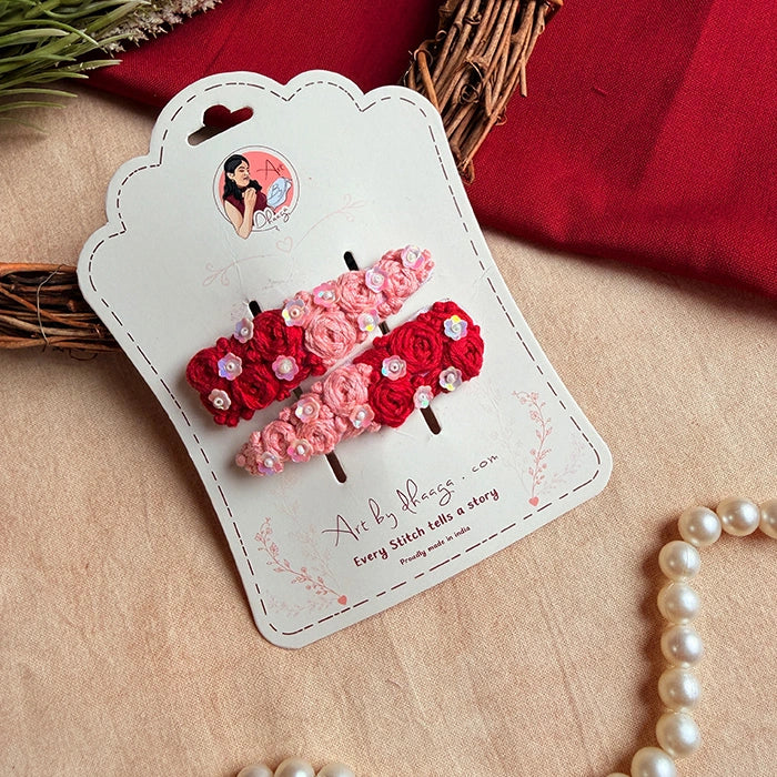 Ruhani Hand-Embroidered Floral Tic Tac Hair Clips